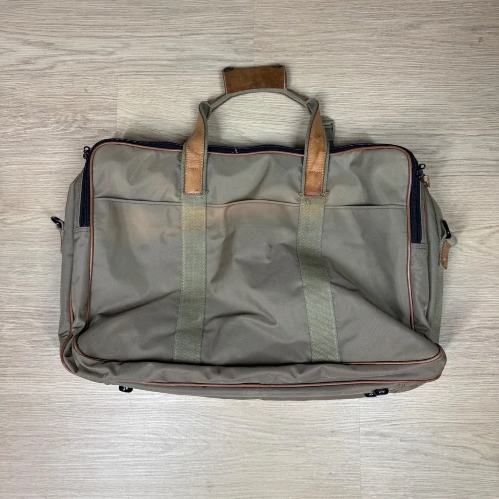 Christian Dior Vintage Canvas Leather Briefcase Olive Green Tan Laptop Bag 22in